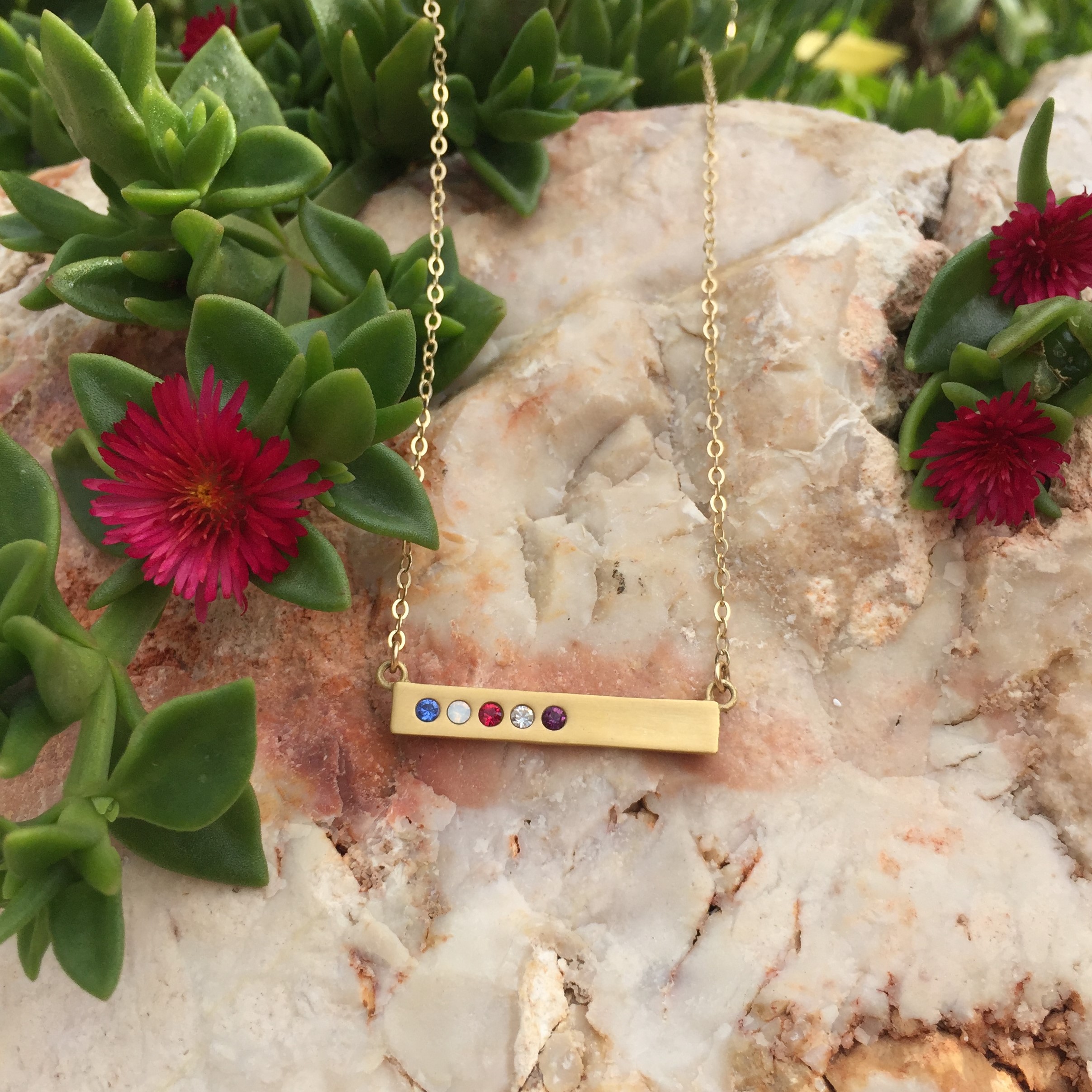 Gold Bar Birthstone Necklace